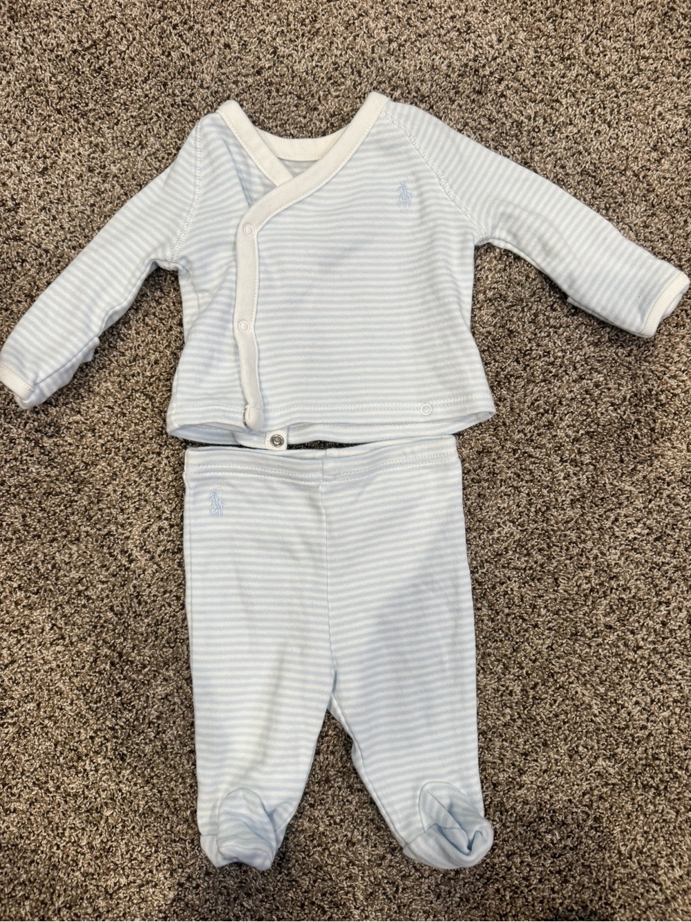 Polo Ralph Lauren Two-Piece Striped Footed Set - Light Blue & White